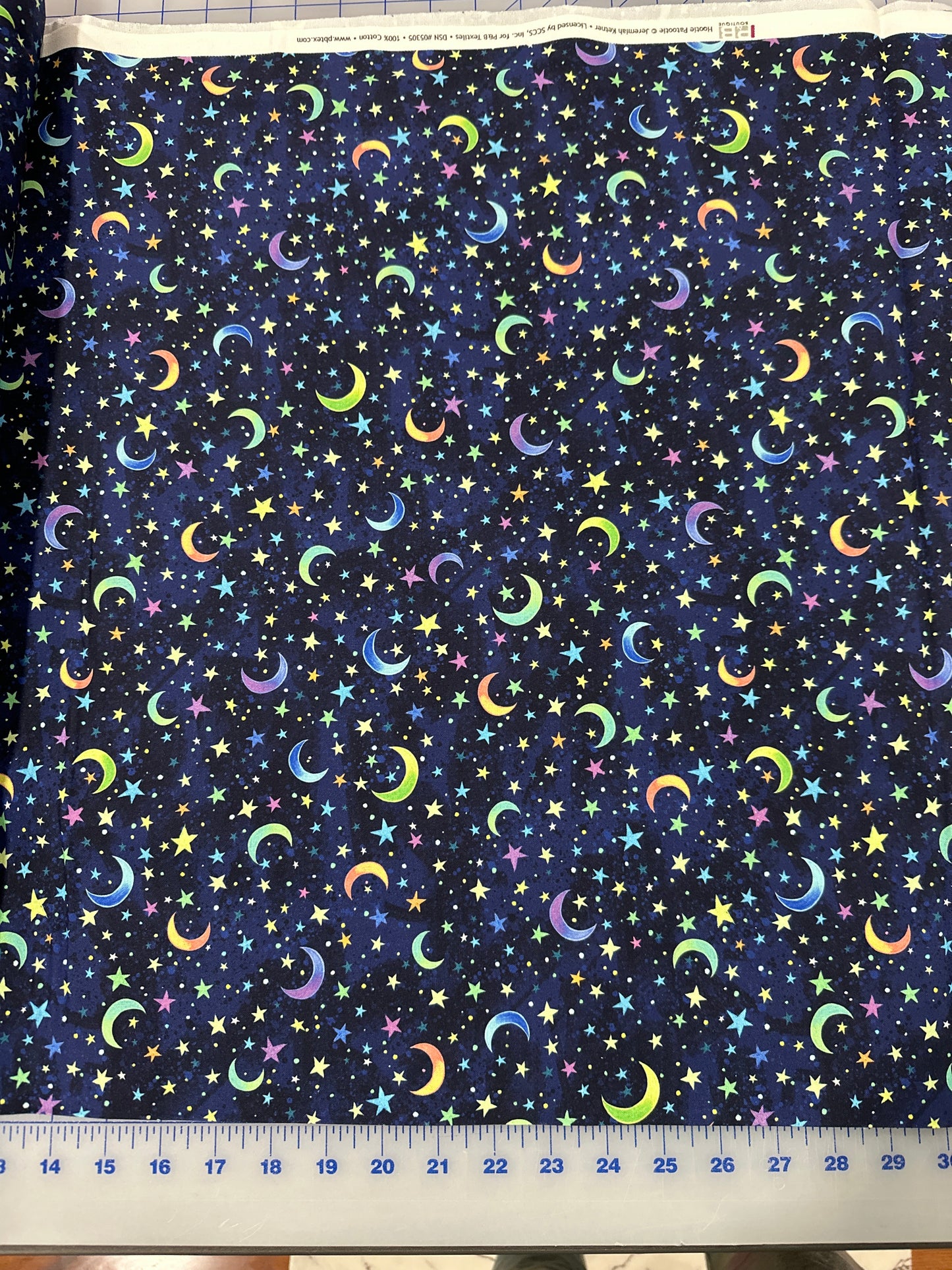 Moon and Stars on Dark Blue - Hootie Patootie Collection - P&B Textiles