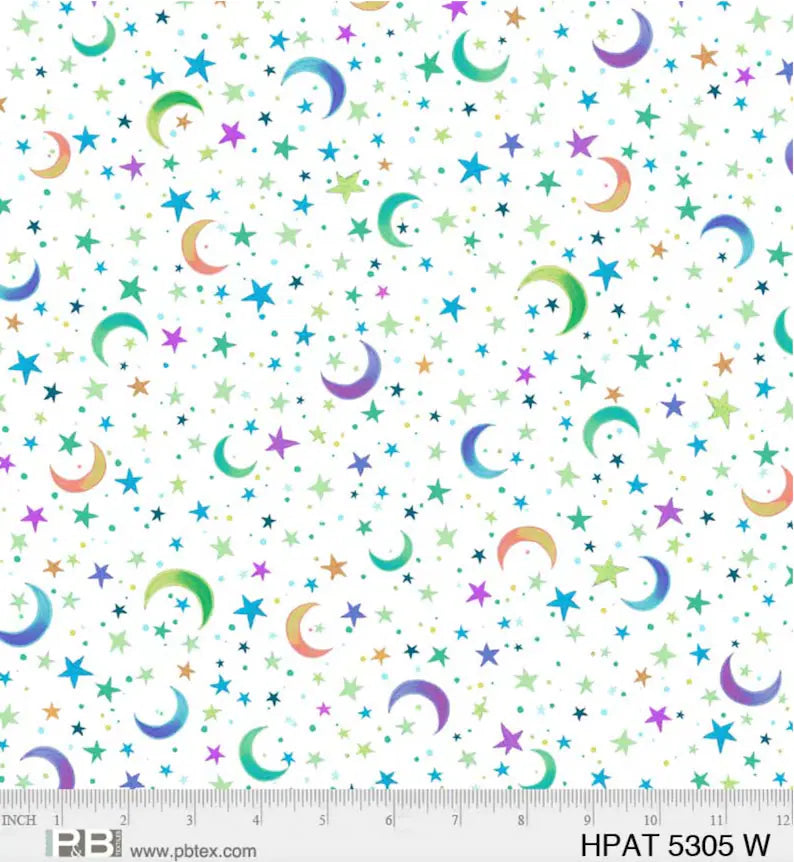 Moon and Stars on White - Hootie Patootie Collection - P&B Textiles