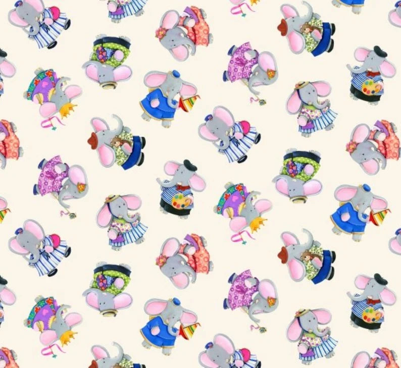 Elephant Friends Cream Tossed Elephants