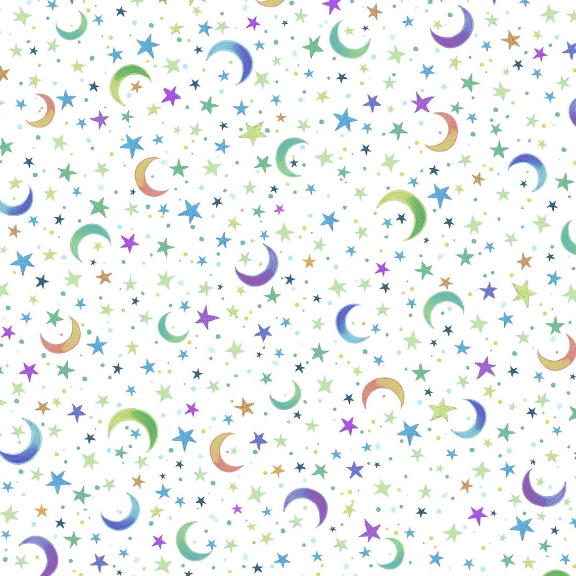 Moon and Stars on White - Hootie Patootie Collection - P&B Textiles