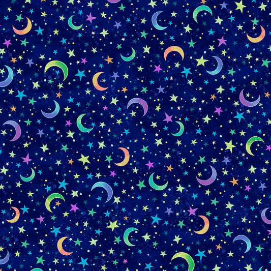 Moon and Stars on Dark Blue - Hootie Patootie Collection - P&B Textiles