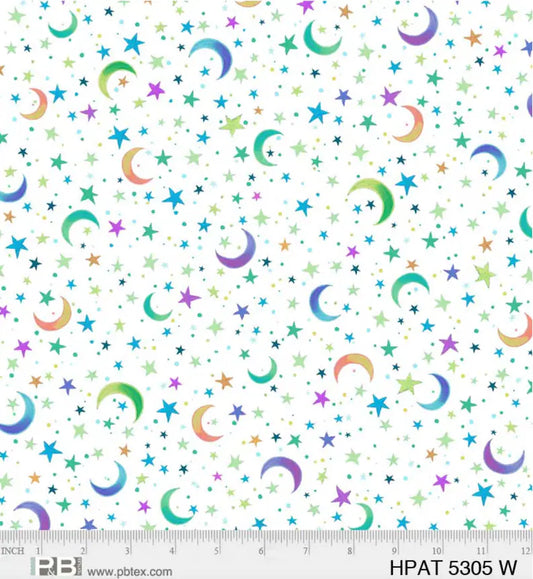 Moon and Stars on White - Hootie Patootie Collection - P&B Textiles